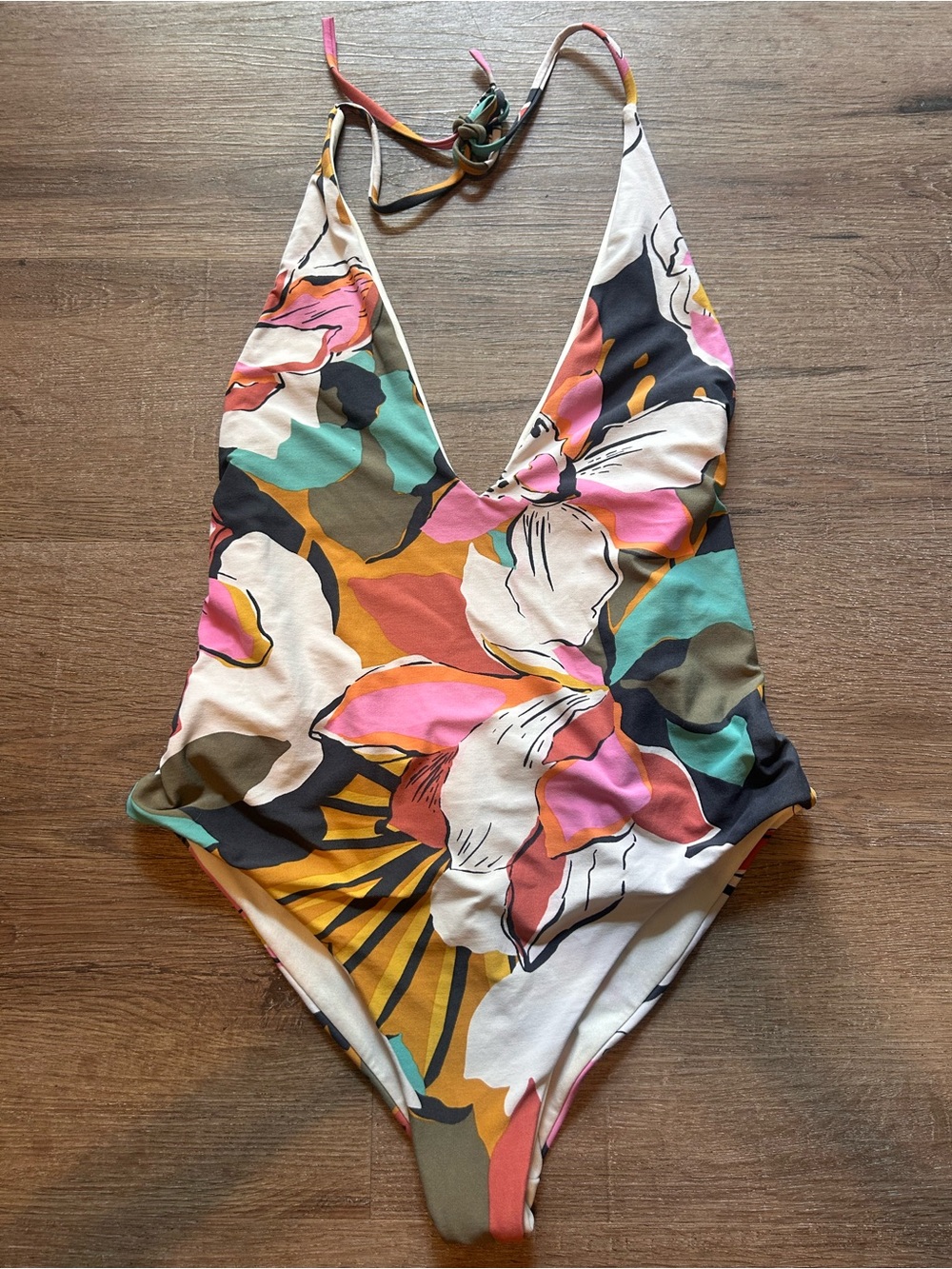 Billabong One-Piece Swimsuit Womens M Multicolor Floral Halter Plunge